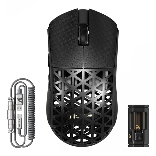 ATTACK SHARK R5 Ultra Carbonfaser Gaming-Maus, 39g Superlight, 8000Hz Kabellose Mouse, 42000 DPI, PAW3950MAX-Sensor, Nordic 52840 MCU, Bluetooth/2.4G/Kabelgebundene, mit Spiralkabel, PC/Mac, Schwarz Bild 1