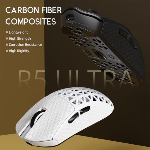 ATTACK SHARK R5 Ultra Carbonfaser Gaming-Maus, 39g Superlight, 8000Hz Kabellose Mouse, 42000 DPI, PAW3950MAX-Sensor, Nordic 52840 MCU, Bluetooth/2.4G/Kabelgebundene, mit Spiralkabel, PC/Mac, Schwarz Bild 3