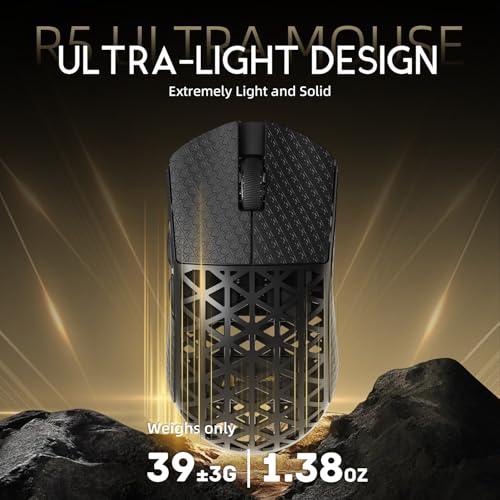 ATTACK SHARK R5 Ultra Carbonfaser Gaming-Maus, 39g Superlight, 8000Hz Kabellose Mouse, 42000 DPI, PAW3950MAX-Sensor, Nordic 52840 MCU, Bluetooth/2.4G/Kabelgebundene, mit Spiralkabel, PC/Mac, Schwarz Bild 4