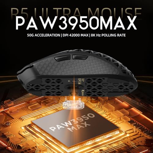 ATTACK SHARK R5 Ultra Carbonfaser Gaming-Maus, 39g Superlight, 8000Hz Kabellose Mouse, 42000 DPI, PAW3950MAX-Sensor, Nordic 52840 MCU, Bluetooth/2.4G/Kabelgebundene, mit Spiralkabel, PC/Mac, Schwarz Bild 5