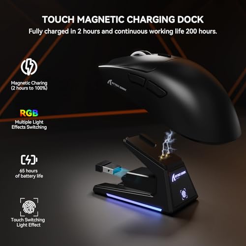 MAMBASNAKE x Attack Shark X1 Gaming-Maus mit Ladestation, 49g Ultralight, 40K DPI PAW3395 PRO-Sensor, 1000Hz Abfragerate, BT/2,4G Wireless/Wired PC Office-Maus mit Grip Tape für Mac/Win11 - Schwarz Bild 3