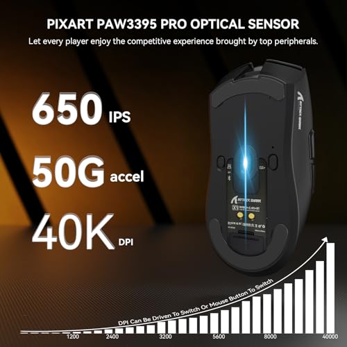 MAMBASNAKE x Attack Shark X1 Gaming-Maus mit Ladestation, 49g Ultralight, 40K DPI PAW3395 PRO-Sensor, 1000Hz Abfragerate, BT/2,4G Wireless/Wired PC Office-Maus mit Grip Tape für Mac/Win11 - Schwarz Bild 4