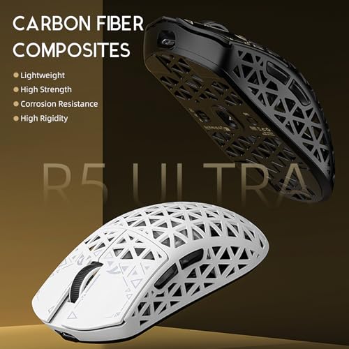 ATTACK SHARK R5 Ultra Carbonfaser Gaming-Maus, 39g Superlight, 8000Hz Kabellose Mouse, 42000 DPI, PAW3950MAX-Sensor, Nordic 52840 MCU, Bluetooth/2.4G/Kabelgebundene, mit Spiralkabel, PC/Mac, Schwarz Bild 3