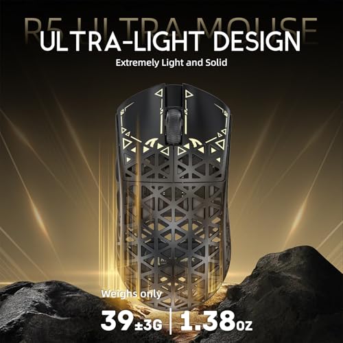 ATTACK SHARK R5 Ultra Carbonfaser Gaming-Maus, 39g Superlight, 8000Hz Kabellose Mouse, 42000 DPI, PAW3950MAX-Sensor, Nordic 52840 MCU, Bluetooth/2.4G/Kabelgebundene, mit Spiralkabel, PC/Mac, Schwarz Bild 4