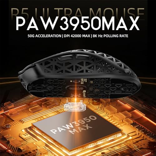 ATTACK SHARK R5 Ultra Carbonfaser Gaming-Maus, 39g Superlight, 8000Hz Kabellose Mouse, 42000 DPI, PAW3950MAX-Sensor, Nordic 52840 MCU, Bluetooth/2.4G/Kabelgebundene, mit Spiralkabel, PC/Mac, Schwarz Bild 5