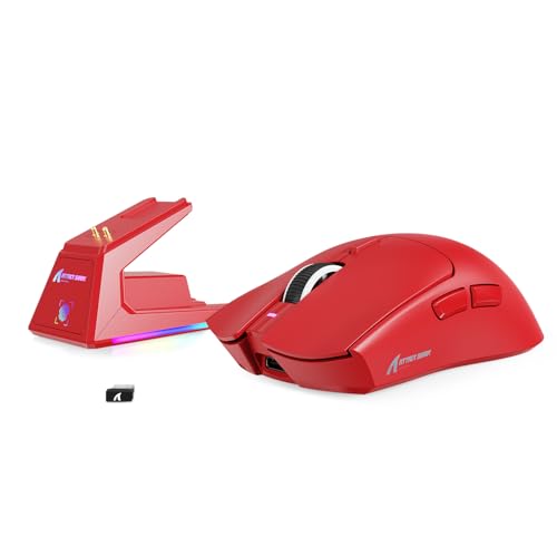MAMBASNAKE x Attack Shark X1 Gaming-Maus mit Ladestation, 49g Ultralight, 40K DPI PAW3395 PRO-Sensor, 1000Hz Abfragerate, BT/2,4G Wireless/Wired PC Office-Maus mit Grip Tape für Mac/Win11 - Rot Bild 1
