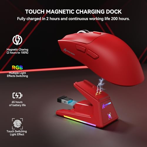 MAMBASNAKE x Attack Shark X1 Gaming-Maus mit Ladestation, 49g Ultralight, 40K DPI PAW3395 PRO-Sensor, 1000Hz Abfragerate, BT/2,4G Wireless/Wired PC Office-Maus mit Grip Tape für Mac/Win11 - Rot Bild 3