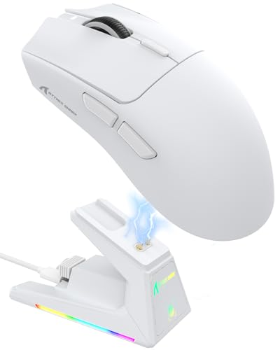ATTACK SHARK X1 Gaming-Maus mit Magnetischer Ladestation, PixArt PAW3395PRO Gaming-Sensor, 40000 DPI, BT/2,4G Kabellos/Kabelgebunden, 53g Superlight-Maus, 100M-Mikroschalter für PC/Xbox/PS/Mac – Weiß Bild 1