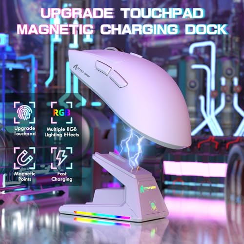 ATTACK SHARK X1 Gaming-Maus mit Magnetischer Ladestation, PixArt PAW3395PRO Gaming-Sensor, 40000 DPI, BT/2,4G Kabellos/Kabelgebunden, 53g Superlight-Maus, 100M-Mikroschalter für PC/Xbox/PS/Mac – Weiß Bild 4