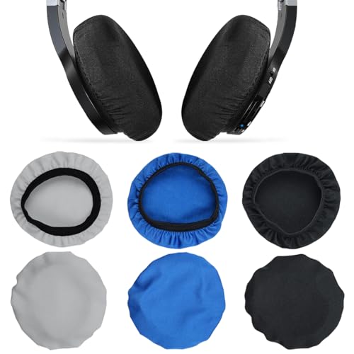 6 Stücke Kopfhörer Ohrpolster - Dehnbare Waschbare Abdeckungen aus Flexiblem Stoff, Headset Ohrpolster, Schweißschutz für Fitnessstudio, Gaming (Schwarz+Grau+Blau) Bild 1