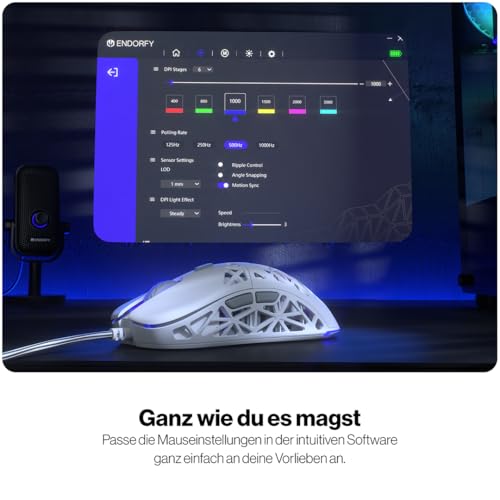 ENDORFY LIV Onyx White, weiß Gaming Maus, Ultraleichtes Design (54 g), Maximal 12.000 DPI, PixArt PAW3311, Kailh GM 4.0, USB-A, Dedizierte Software, ARGB-Hintergrundbeleuchtung, EY6A021 Bild 5