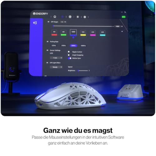 ENDORFY LIV Plus Wireless Onyx White, weiß Gaming Maus, Maus kabellos, Ladestation im Set, Ultraleichtes Design (69 g), Maximal 26.000 DPI, PixArt PAW3395, 2.4GHz, BT, USB-A, EY6A017 Bild 7