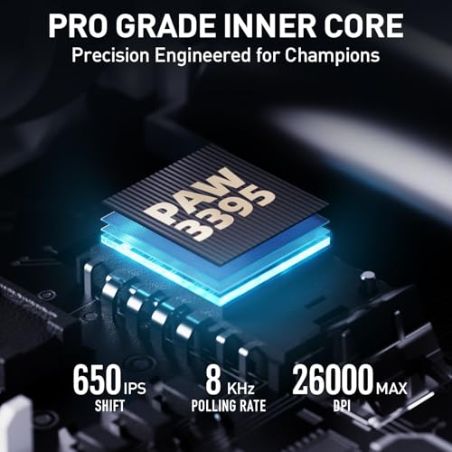 inphic IN10P Gaming-Maus Kabellos, Tri-Mode 2,4G/ USB-C Kabel/Bluetooth Wireless Gaming Maus, 60g Superleicht, 26.000 DPI, PAW3395 Sensor, 8 kHz Abtastrate, Vollständig Programmierbar, Schwarz Bild 3