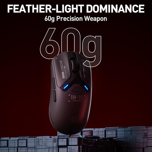 inphic IN10P Gaming-Maus Kabellos, Tri-Mode 2,4G/ USB-C Kabel/Bluetooth Wireless Gaming Maus, 60g Superleicht, 26.000 DPI, PAW3395 Sensor, 8 kHz Abtastrate, Vollständig Programmierbar, Schwarz Bild 4
