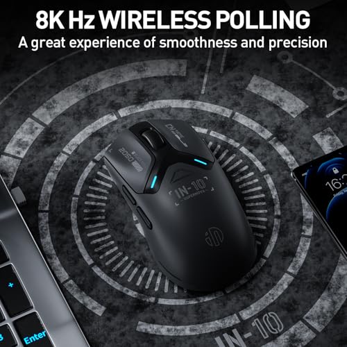 inphic IN10P Gaming-Maus Kabellos, Tri-Mode 2,4G/ USB-C Kabel/Bluetooth Wireless Gaming Maus, 60g Superleicht, 26.000 DPI, PAW3395 Sensor, 8 kHz Abtastrate, Vollständig Programmierbar, Schwarz Bild 5