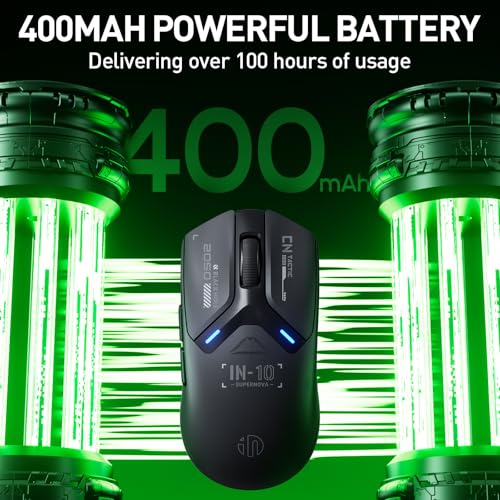 inphic IN10P Gaming-Maus Kabellos, Tri-Mode 2,4G/ USB-C Kabel/Bluetooth Wireless Gaming Maus, 60g Superleicht, 26.000 DPI, PAW3395 Sensor, 8 kHz Abtastrate, Vollständig Programmierbar, Schwarz Bild 7