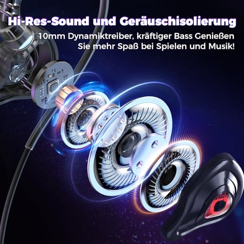ShinePick In Ear Gaming Headset, In-Ear Kopfhörer mit Kabel 3,5 mm, Abnehmbarer Mikrofon, kabelgebundene Kopfhörer für Smartphone, MP3/MP4 Player, Computer, Laptop, Tablet (Rot) Bild 2