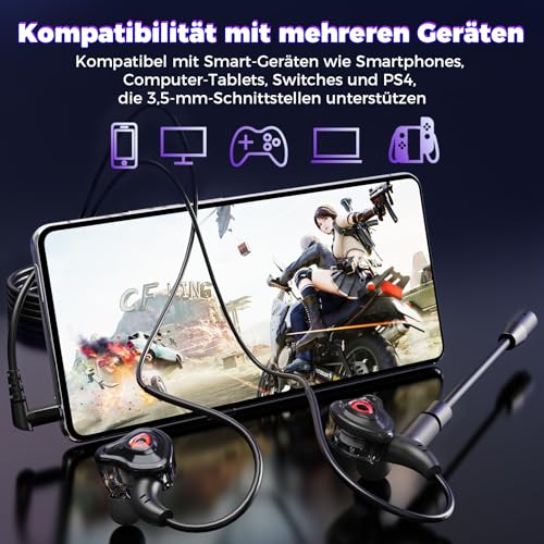 ShinePick In Ear Gaming Headset, In-Ear Kopfhörer mit Kabel 3,5 mm, Abnehmbarer Mikrofon, kabelgebundene Kopfhörer für Smartphone, MP3/MP4 Player, Computer, Laptop, Tablet (Rot) Bild 4