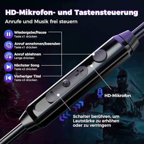 ShinePick In Ear Gaming Headset, In-Ear Kopfhörer mit Kabel 3,5 mm, Abnehmbarer Mikrofon, kabelgebundene Kopfhörer für Smartphone, MP3/MP4 Player, Computer, Laptop, Tablet (Rot) Bild 5