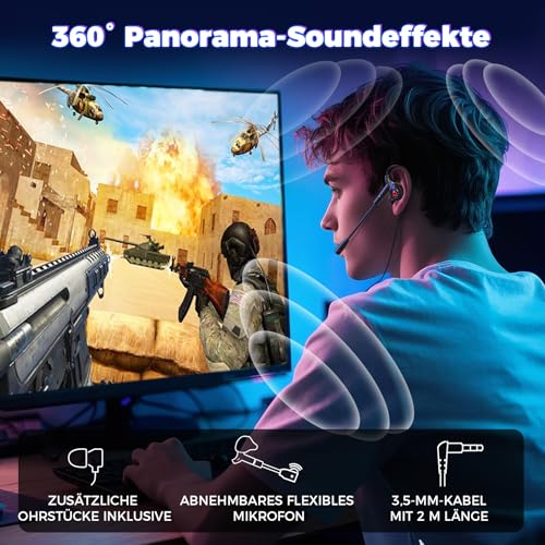 ShinePick In Ear Gaming Headset, In-Ear Kopfhörer mit Kabel 3,5 mm, Abnehmbarer Mikrofon, kabelgebundene Kopfhörer für Smartphone, MP3/MP4 Player, Computer, Laptop, Tablet (Rot) Bild 6