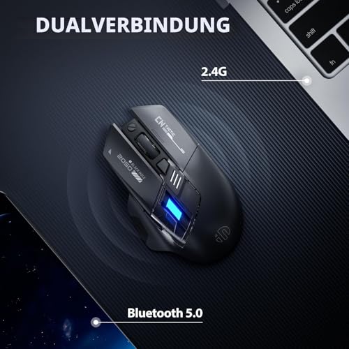 inphic A9 Explorer Bluetooth Maus, Dual-Mode Bluetooth 5.0/2.4G Maus kabellos Aufladbar, 2400 DPI, RGB-Atmungslicht, sichtbare Akku-Anzeige, Funkmaus für Laptop/PC/Computer Bild 2