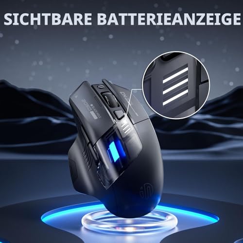 inphic A9 Explorer Bluetooth Maus, Dual-Mode Bluetooth 5.0/2.4G Maus kabellos Aufladbar, 2400 DPI, RGB-Atmungslicht, sichtbare Akku-Anzeige, Funkmaus für Laptop/PC/Computer Bild 3