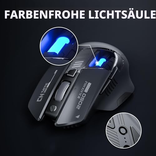 inphic A9 Explorer Bluetooth Maus, Dual-Mode Bluetooth 5.0/2.4G Maus kabellos Aufladbar, 2400 DPI, RGB-Atmungslicht, sichtbare Akku-Anzeige, Funkmaus für Laptop/PC/Computer Bild 5