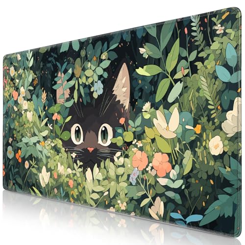 Abetcabe Gaming Mauspad XXL, Mousepad 900 x 400mm, Cute Katze Mauspad groß Vernähte Kanten WassXerdicht Anti-Rutsch für PC, Laptop, Maus und Tastatur Bild 1