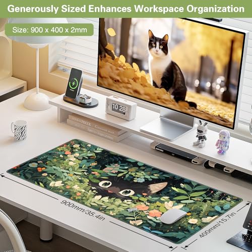Abetcabe Gaming Mauspad XXL, Mousepad 900 x 400mm, Cute Katze Mauspad groß Vernähte Kanten WassXerdicht Anti-Rutsch für PC, Laptop, Maus und Tastatur Bild 2