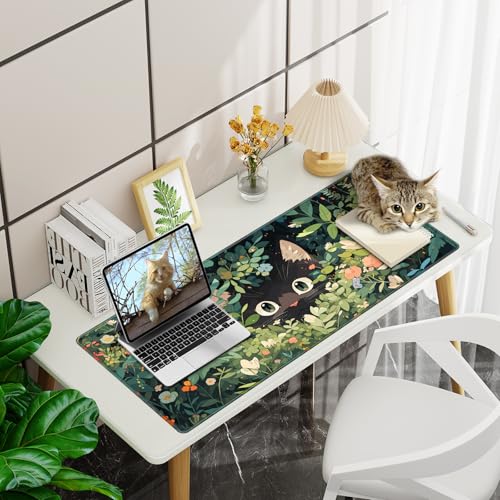 Abetcabe Gaming Mauspad XXL, Mousepad 900 x 400mm, Cute Katze Mauspad groß Vernähte Kanten WassXerdicht Anti-Rutsch für PC, Laptop, Maus und Tastatur Bild 3