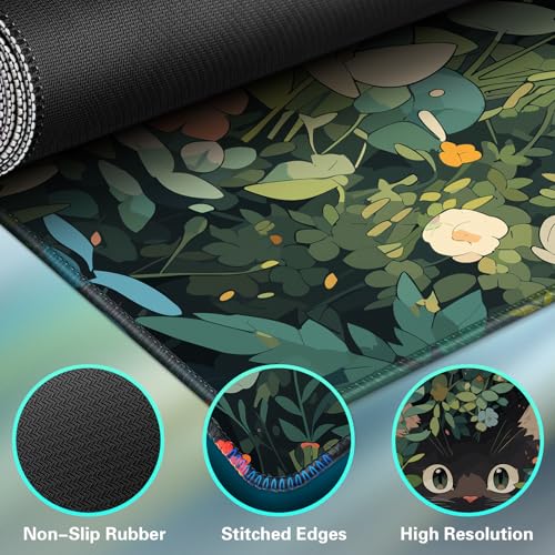 Abetcabe Gaming Mauspad XXL, Mousepad 900 x 400mm, Cute Katze Mauspad groß Vernähte Kanten WassXerdicht Anti-Rutsch für PC, Laptop, Maus und Tastatur Bild 5