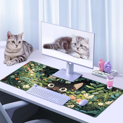 Abetcabe Gaming Mauspad XXL, Mousepad 900 x 400mm, Cute Katze Mauspad groß Vernähte Kanten WassXerdicht Anti-Rutsch für PC, Laptop, Maus und Tastatur Bild 7