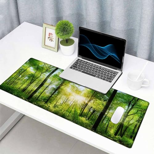 Großes Gaming-Mauspad mit genähten Kanten, Schreibtischunterlage mit Sonnenlicht-Wald, erweiterte Tastaturunterlage, rutschfeste Gummiunterseite, Schreibtischunterlage für Tastatur und Maus, 80 x 40 Bild 7
