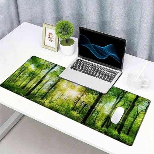 Großes Gaming-Mauspad mit genähten Kanten, Schreibtischunterlage mit Sonnenlicht-Wald, erweiterte Tastaturunterlage, rutschfeste Gummiunterseite, Schreibtischunterlage für Tastatur und Maus, 90 x 40 Bild 7
