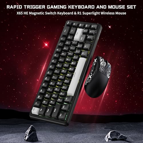 ATTACK SHARK Gaming-Tastatur & -Maus-Set, X65 HE Kabelgebundene Magnettastatur und R1 Kabellose 59g Superleichte Maus (8000Hz, RT 0,01mm, RGB, 65h Akku) - Schwarz Bild 2