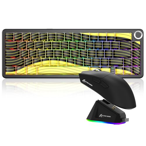 MAMBASNAKE X Attack Shark Tri-Mode-Funktastatur-Maus-Kombination, X65PRO HE Tastatur mit Magnetschaltern und Rapid-Trigger, 0,01 mm RT-Genauigkeit (8 kHz), X11 Maus mit RGB-Magnetladestation – Gelb Bild 1
