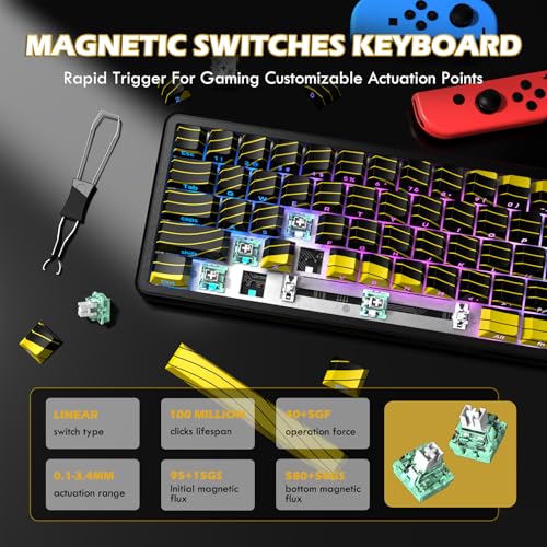 MAMBASNAKE X Attack Shark Tri-Mode-Funktastatur-Maus-Kombination, X65PRO HE Tastatur mit Magnetschaltern und Rapid-Trigger, 0,01 mm RT-Genauigkeit (8 kHz), X11 Maus mit RGB-Magnetladestation – Gelb Bild 5