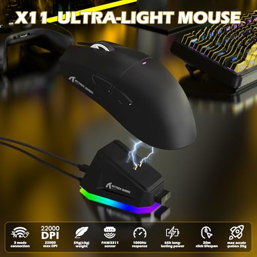 MAMBASNAKE X Attack Shark Tri-Mode-Funktastatur-Maus-Kombination, X65PRO HE Tastatur mit Magnetschaltern und Rapid-Trigger, 0,01 mm RT-Genauigkeit (8 kHz), X11 Maus mit RGB-Magnetladestation – Gelb Bild 6