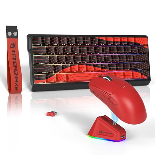 ATTACK SHARK x MAMBASNAKE X60HE Magnetische Tastatur mit X11 Gaming-Maus, kabelloses Tastatur- und Maus-Set, BT/2.4G/USB-C, Rapid Trigger, 8K Polling-Rate, PAW3311, 22000 DPI, ultraleichte Maus–Rot Bild 1