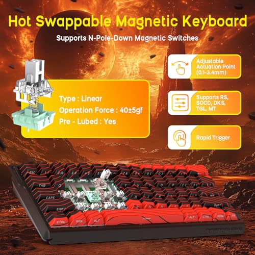 ATTACK SHARK x MAMBASNAKE X60HE Magnetische Tastatur mit X11 Gaming-Maus, kabelloses Tastatur- und Maus-Set, BT/2.4G/USB-C, Rapid Trigger, 8K Polling-Rate, PAW3311, 22000 DPI, ultraleichte Maus–Rot Bild 4