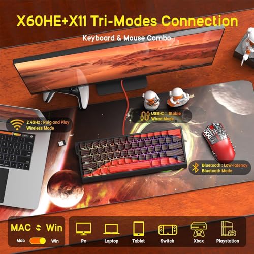 ATTACK SHARK x MAMBASNAKE X60HE Magnetische Tastatur mit X11 Gaming-Maus, kabelloses Tastatur- und Maus-Set, BT/2.4G/USB-C, Rapid Trigger, 8K Polling-Rate, PAW3311, 22000 DPI, ultraleichte Maus–Rot Bild 5