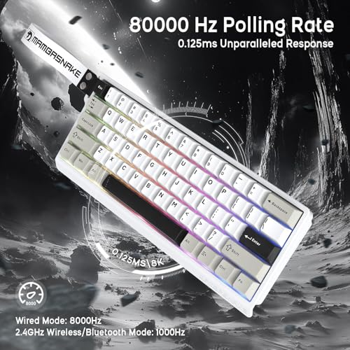 ATTACK SHARK x MAMBASNAKE X60HE Magnetische Tastatur mit X11 Gaming-Maus, kabelloses Tastatur- und Maus-Set, BT/2.4G/USB-C, Rapid Trigger, 8K Polling-Rate, PAW3311, 22000 DPI, ultraleichte Maus–Weiß Bild 6