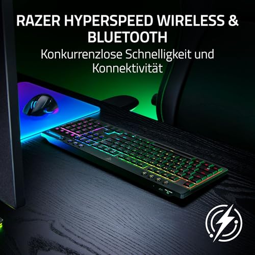 Razer BlackWidow V4 Low-Profile HyperSpeed - Kabellose, Flache mechanische Gaming-Tastatur (HyperSpeed Wireless & BT, Multifunktionaler Drehregler & 11 Funktionstasten) Green Switches | US-Layout Bild 3