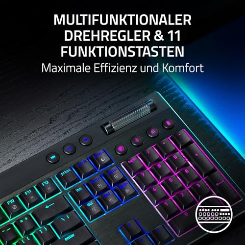 Razer BlackWidow V4 Low-Profile HyperSpeed - Kabellose, Flache mechanische Gaming-Tastatur (HyperSpeed Wireless & BT, Multifunktionaler Drehregler & 11 Funktionstasten) Green Switches | US-Layout Bild 4