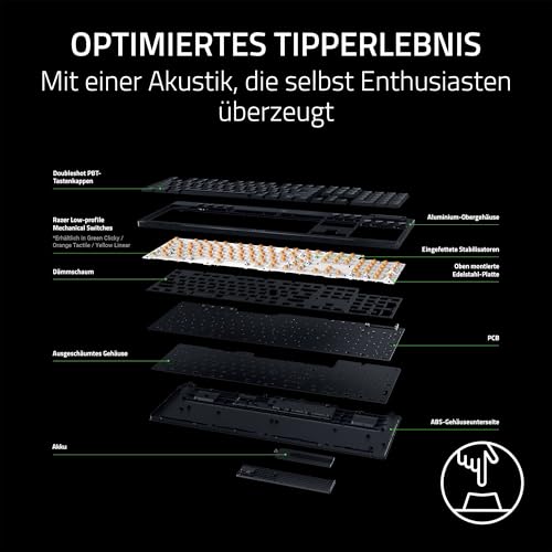 Razer BlackWidow V4 Low-Profile HyperSpeed - Kabellose, Flache mechanische Gaming-Tastatur (HyperSpeed Wireless & BT, Multifunktionaler Drehregler & 11 Funktionstasten) Green Switches | US-Layout Bild 6