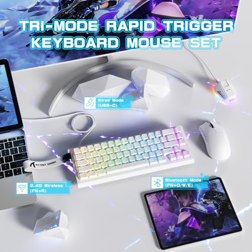 MAMBASNAKE × Attack Shark kabellose Tastatur und Maus mit magnetschaltern, 8-kHz-Rapid-Trigger-Tastatur, tri-Mode-Gaming-Maus (59g) für pc/mac(weiß) Bild 2