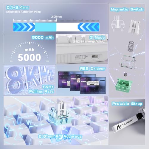 MAMBASNAKE × Attack Shark kabellose Tastatur und Maus mit magnetschaltern, 8-kHz-Rapid-Trigger-Tastatur, tri-Mode-Gaming-Maus (59g) für pc/mac(weiß) Bild 3