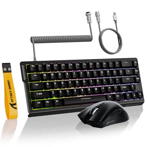MAMBASNAKE ATTACK SHARK X68 HE Rapid Trigger-Tastatur & R1-Maus & 8KHz-Spiralkabel Kombinationen, 0,01 mm RT-Genauigkeit, 8KHz Wired Magnetische Tastatur, R1 Kabellose Gaming-Maus, für PC/Mac –Schwarz Bild 1