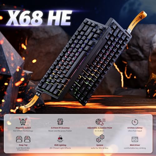 MAMBASNAKE ATTACK SHARK X68 HE Rapid Trigger-Tastatur & R1-Maus & 8KHz-Spiralkabel Kombinationen, 0,01 mm RT-Genauigkeit, 8KHz Wired Magnetische Tastatur, R1 Kabellose Gaming-Maus, für PC/Mac –Schwarz Bild 2