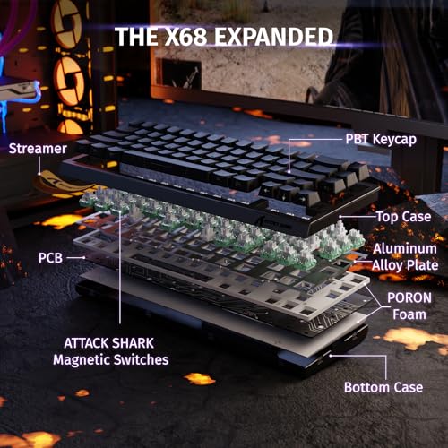 MAMBASNAKE ATTACK SHARK X68 HE Rapid Trigger-Tastatur & R1-Maus & 8KHz-Spiralkabel Kombinationen, 0,01 mm RT-Genauigkeit, 8KHz Wired Magnetische Tastatur, R1 Kabellose Gaming-Maus, für PC/Mac –Schwarz Bild 4